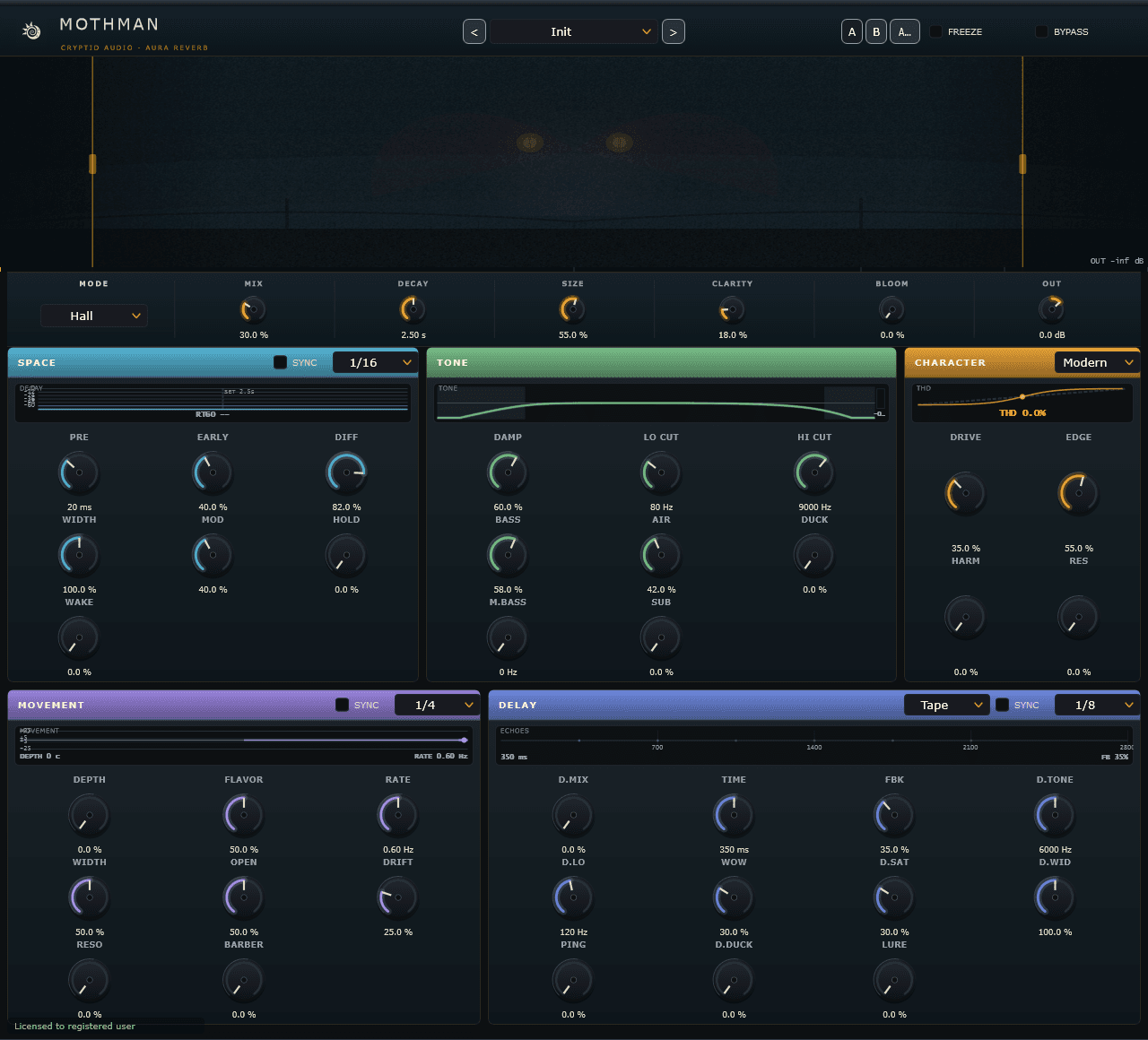 Mothman — space echo + aura reverb plugin