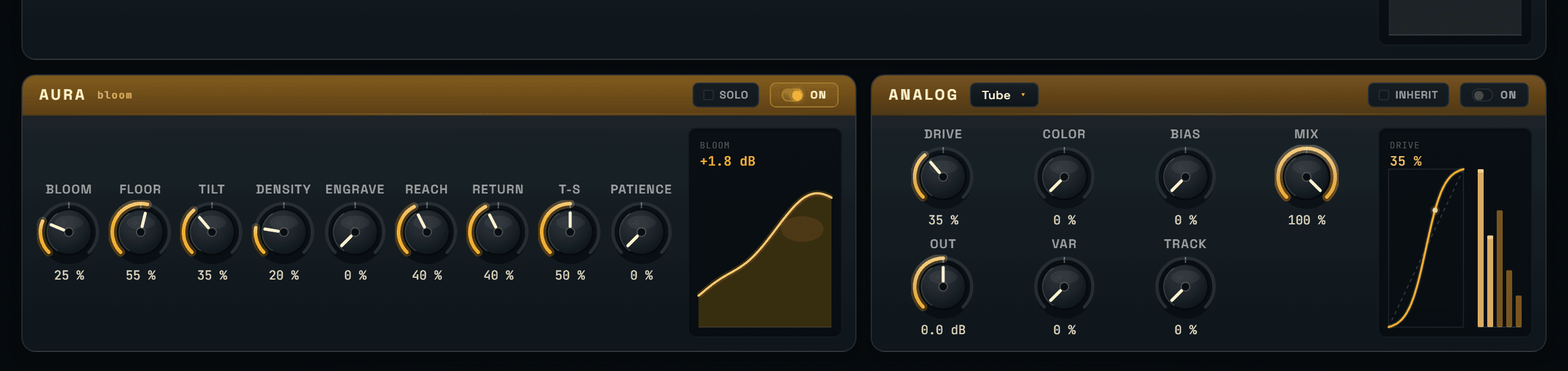 Aura — the Aura glow module and the Analog saturation module